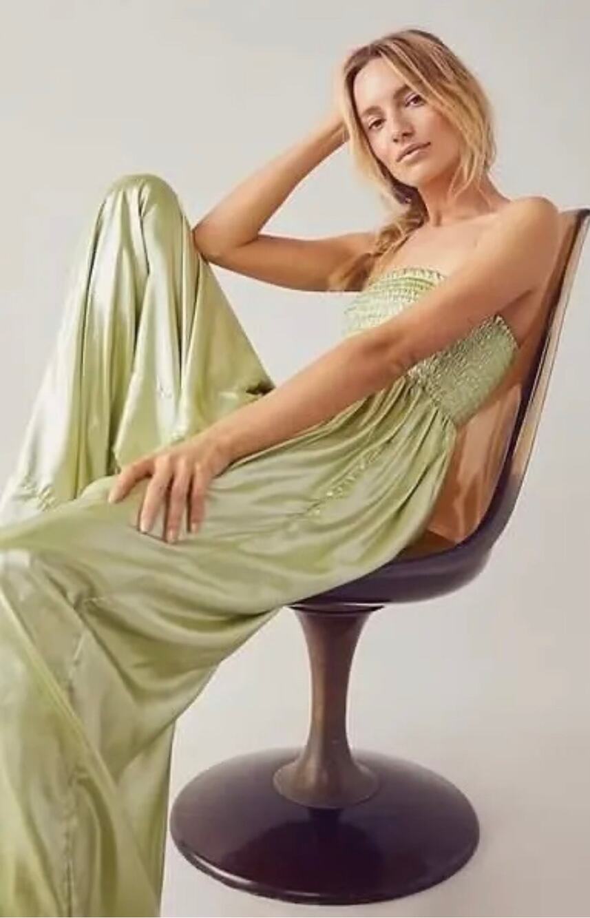 Free People Julie One Piece Metallic Jumpsuit Green Wide-Leg Size XS $200
